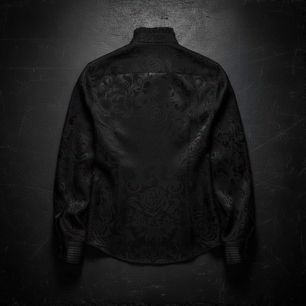 Men’s Gothic Jacquard Textured Pleated Tuxedo Shirt