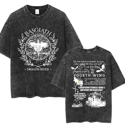 Fourth Wing Basgiath War College Double Sided Dragon Rider Vintage Unisex Shirt - Fourth Wing - H01576 Black / S