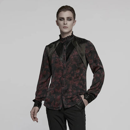 Men’s Gothic Jacquard Textured Pleated Tuxedo Shirt