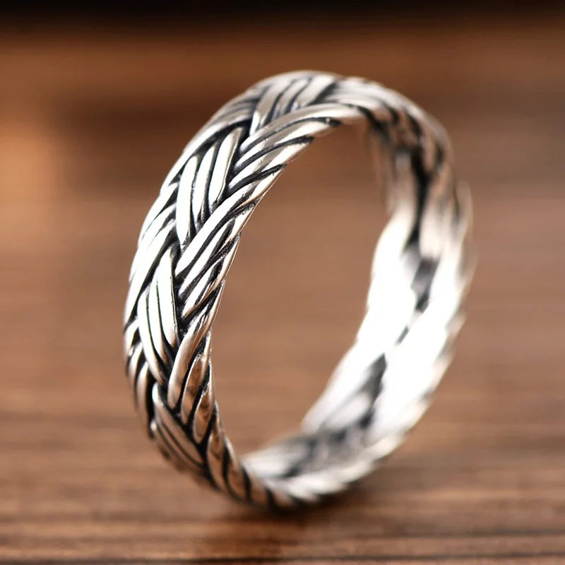 Men's S925 Sterling Silver Norse Viking Double Braided Heritage Style Ring