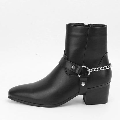 mens harness boots, men's harness boots, chain harness boots, black harness boots, harness ankle boots, mens ankle boots, men's ankle boots, black ankle boots men, mens black boots, men's black boots, O ring boots, O-ring harness boots, chain boots men, side zip boots, zip ankle boots, gothic mens boots, gothic boots men, western ankle boots, western inspired boots, biker ankle boots, moto boots men, alternative mens shoes, dark romantic fashion, vintage inspired menswear, gothic menswear