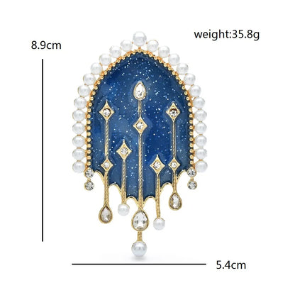 Women's Celestial Night Sky Enamel Brooch with Pearl Studded Arch Window