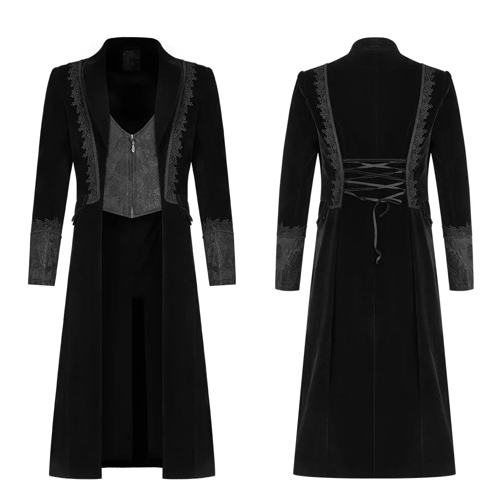 Men’s Gothic Renaissance Velvet Jacquard Slim-Fit Medium-Length Aristocrat Coat