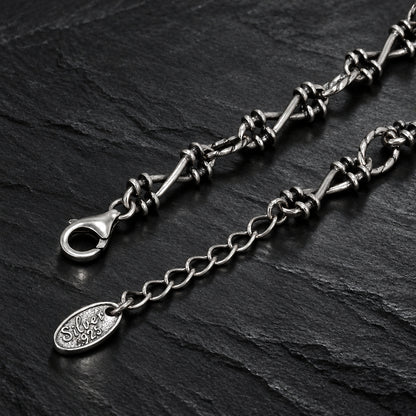 Men’s & Women’s 925 Sterling Silver Gothic Thorn Barbed Wire Link Chain Bracelet