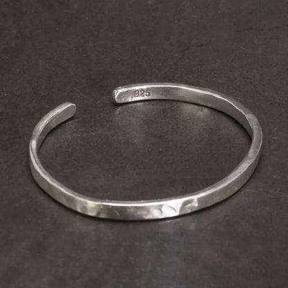 Men's S925 Sterling Silver Hammered Polished Cuff Bangle