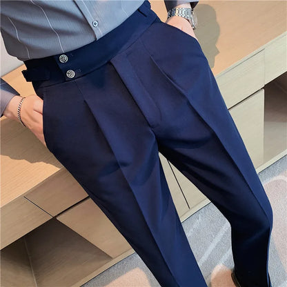 Men’s High-Waisted Pleated Dress Pants | Tailored Formal Trousers