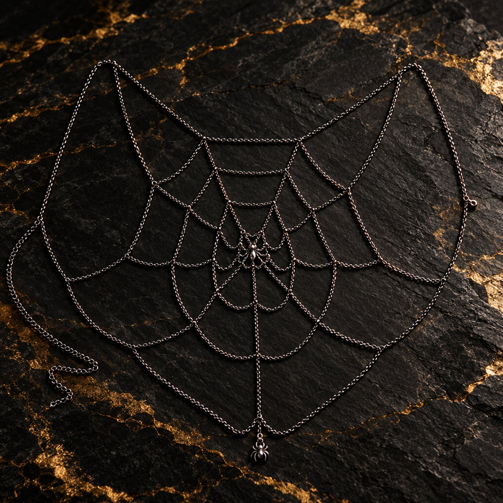 women’s spider web body chain, black Gothic chain harness, spiderweb back jewelry, body chain for backless dress, layered black body jewelry, Gothic chest chain women, alternative body harness jewelry, Halloween spider web chain, dark fashion body chain, black shoulder chain jewelry, Gothic back chain necklace, festival chain harness women, spider web jewelry women, draped body chain accessory