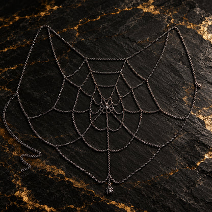 women’s spider web body chain, black Gothic chain harness, spiderweb back jewelry, body chain for backless dress, layered black body jewelry, Gothic chest chain women, alternative body harness jewelry, Halloween spider web chain, dark fashion body chain, black shoulder chain jewelry, Gothic back chain necklace, festival chain harness women, spider web jewelry women, draped body chain accessory