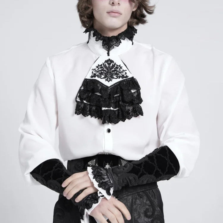 mens gothic shirt, men's gothic shirt, gothic jabot shirt, mens jabot shirt, men's jabot shirt, lace jabot shirt, Victorian shirt men, Victorian mens shirt, Victorian inspired shirt, gothic ruffle shirt, mens ruffle shirt, white gothic shirt, black and white shirt, gothic dress shirt, romantic menswear, dark romantic fashion, gothic menswear, alternative menswear, aristocratic shirt, high collar shirt men, stand collar shirt, lace shirt men, gothic lace shirt, long sleeve gothic shirt, vintage inspired mens