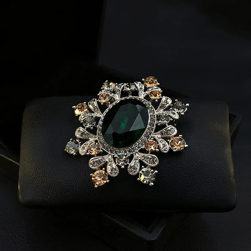 Women's Vintage Palace Style Floral Gemstone Embellished Baroque Brooch Pin