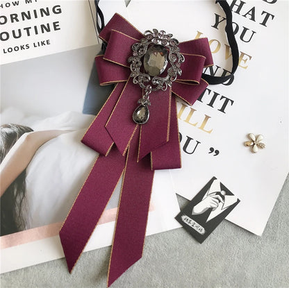 Women’s & Men’s Vintage Dark Academia Ribbon Bow Tie Brooch | Gothic Academy Collar
