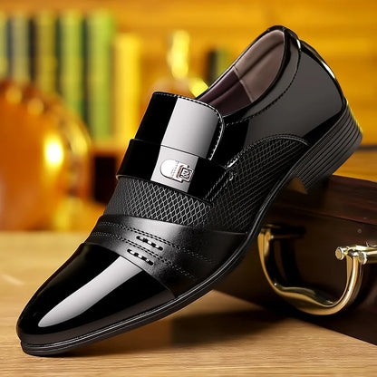Men’s Patent Pointed Toe Textured Slip-On Dress Shoes