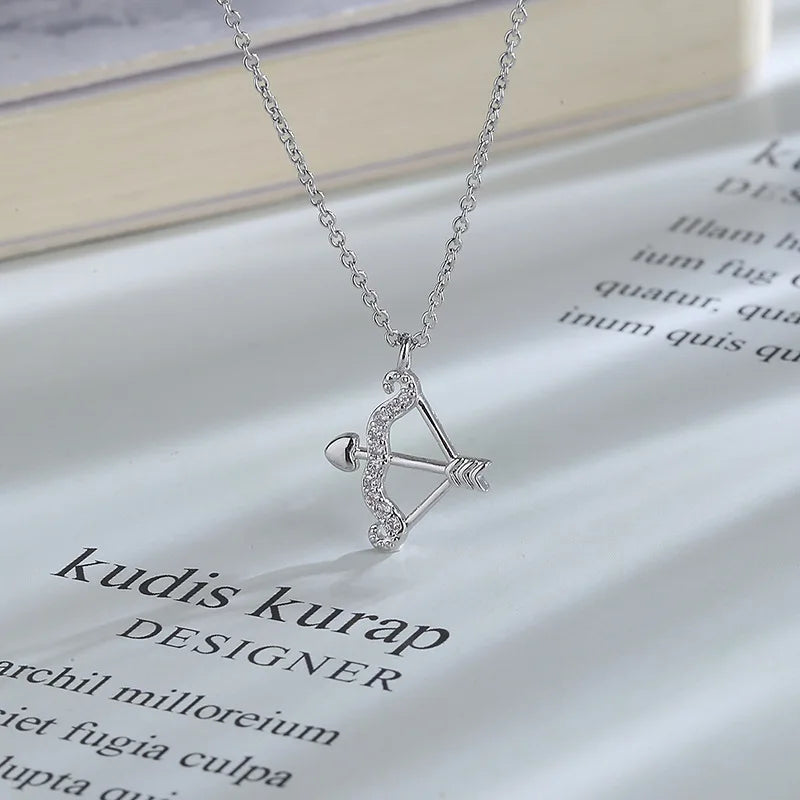 Women's Silver Cupid's Bow & Arrow Love Necklace with Cubic Zirconia - Lovez Aqua© - 