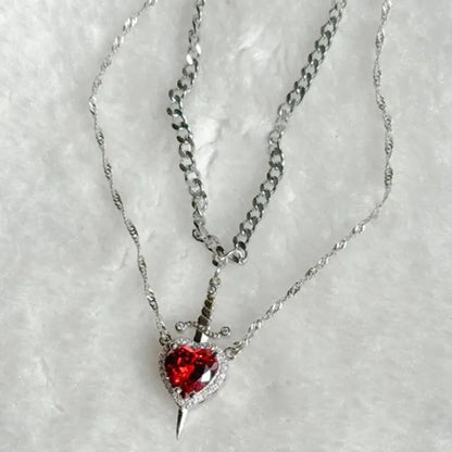 Romantic Heart & Sword Zircon Gothic Fantasy Matching Couple Necklaces