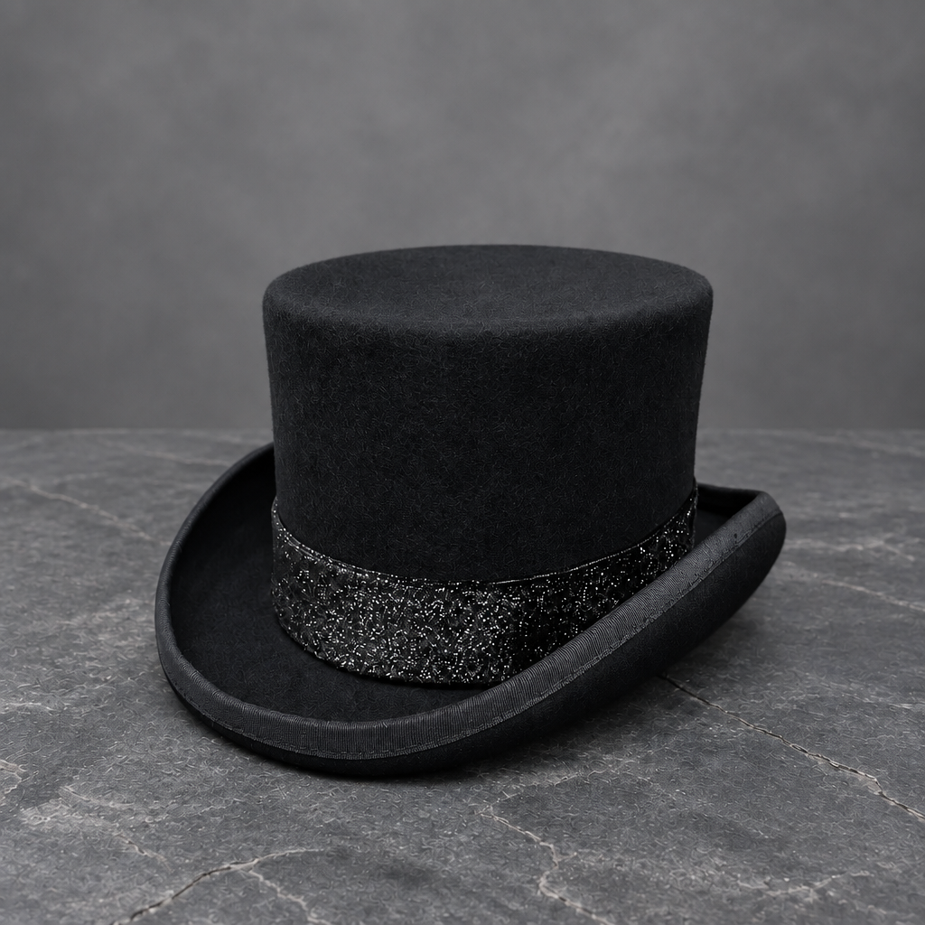 Men’s & Women’s Victorian Wool Felt Top Hat with Ribbon Band