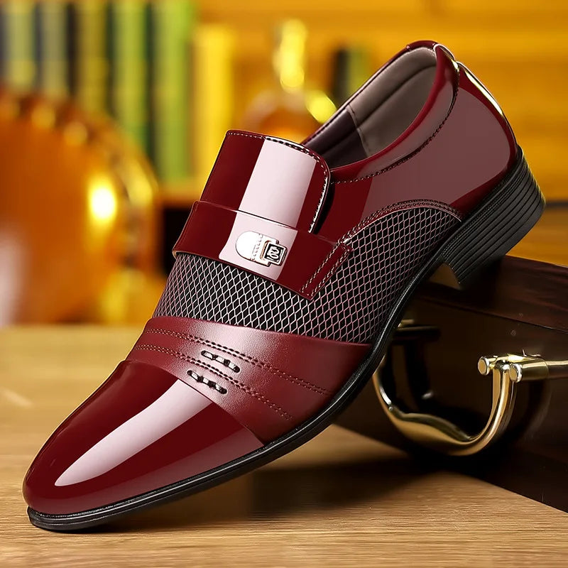 Men’s Patent Pointed Toe Textured Slip-On Dress Shoes