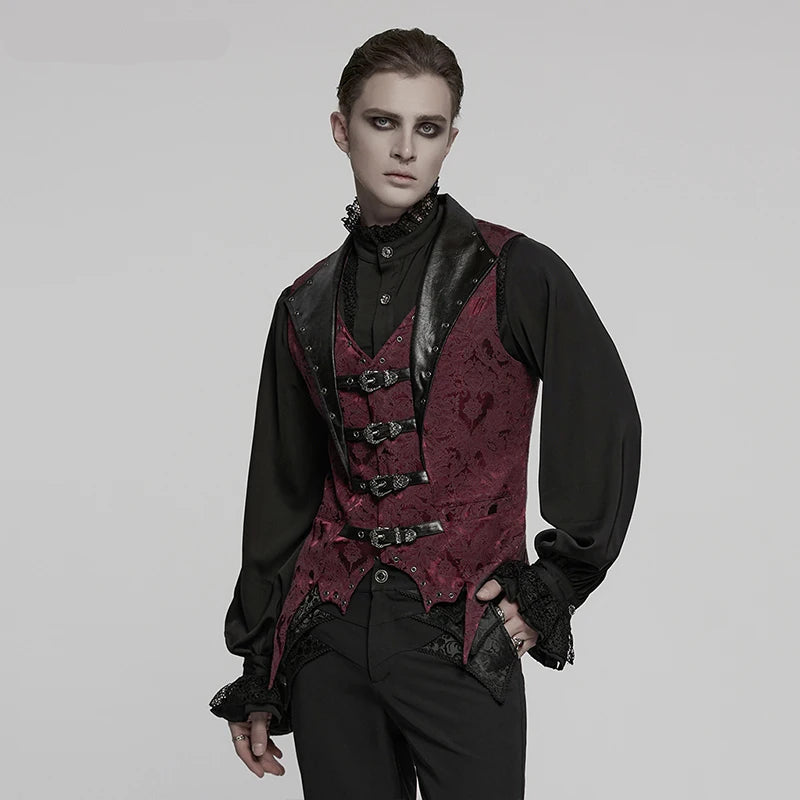 mens gothic waistcoat, vampire outfit, lovezaqua, men's gothic waistcoat, gothic waistcoat men, mens gothic vest, men's gothic vest, gothic jacquard vest, jacquard waistcoat men, jacquard vest men, burgundy gothic vest, burgundy waistcoat, black burgundy vest, buckle waistcoat, buckle vest men, gothic buckle vest, multi buckle vest, bat hem waistcoat, bat hem vest, pointed hem waistcoat, gothic formalwear, gothic menswear, alternative menswear, Victorian inspired menswear, Victorian gothic vest, romantic go