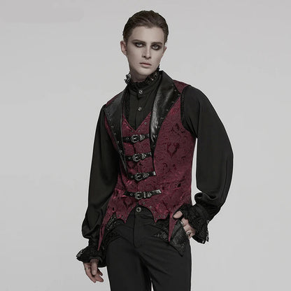 mens gothic waistcoat, vampire outfit, lovezaqua, men's gothic waistcoat, gothic waistcoat men, mens gothic vest, men's gothic vest, gothic jacquard vest, jacquard waistcoat men, jacquard vest men, burgundy gothic vest, burgundy waistcoat, black burgundy vest, buckle waistcoat, buckle vest men, gothic buckle vest, multi buckle vest, bat hem waistcoat, bat hem vest, pointed hem waistcoat, gothic formalwear, gothic menswear, alternative menswear, Victorian inspired menswear, Victorian gothic vest, romantic go