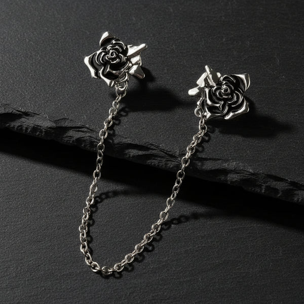 Vintage Gothic Silver Rose Men's Tassel Chain Suit Lapel Brooch Pin - Lovez Aqua© - 