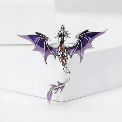 Mythical Flying Dragon Enamel & Rhinestone Colorful Unisex Brooch Pin - Lovez Aqua© - 