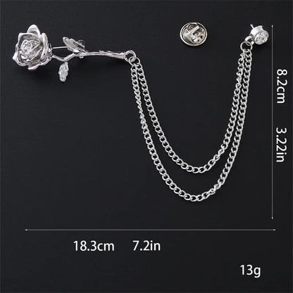 Men’s Ornate Fantasy Rose Rhinestone Chain Lapel Pin Brooch