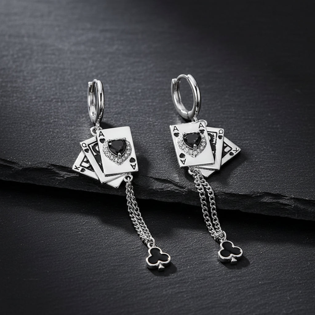 Women’s & Men’s Gothic Playing Card Drop Hoop Earrings | Ace of Spades Chain