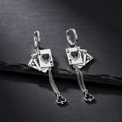 Women’s & Men’s Gothic Playing Card Drop Hoop Earrings | Ace of Spades Chain