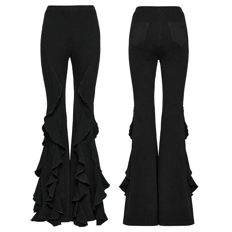 Women's Gothic Vintage Ruffle Flared High Waist Fishtail Black Pants