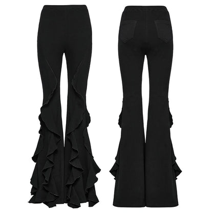 Women's Gothic Vintage Ruffle Flared High Waist Fishtail Black Pants