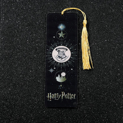 Harry Potter Black & White Hogwarts Acrylic Bookmark with Gold Tassel