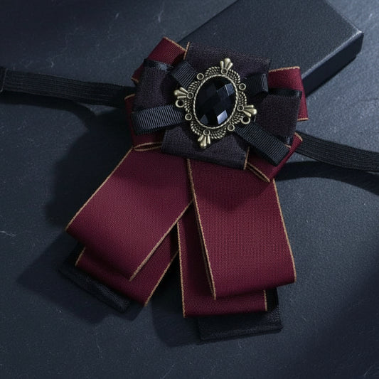 Vintage Baroque Men's Formal Ribbon Bowtie with Filigree Cabochon Rhinestone - Lovez Aqua© - 7