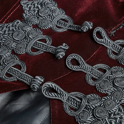 Men's Gothic Crimson Red & Black Embroidered Victorian Aristocrat Tailcoat Jacket