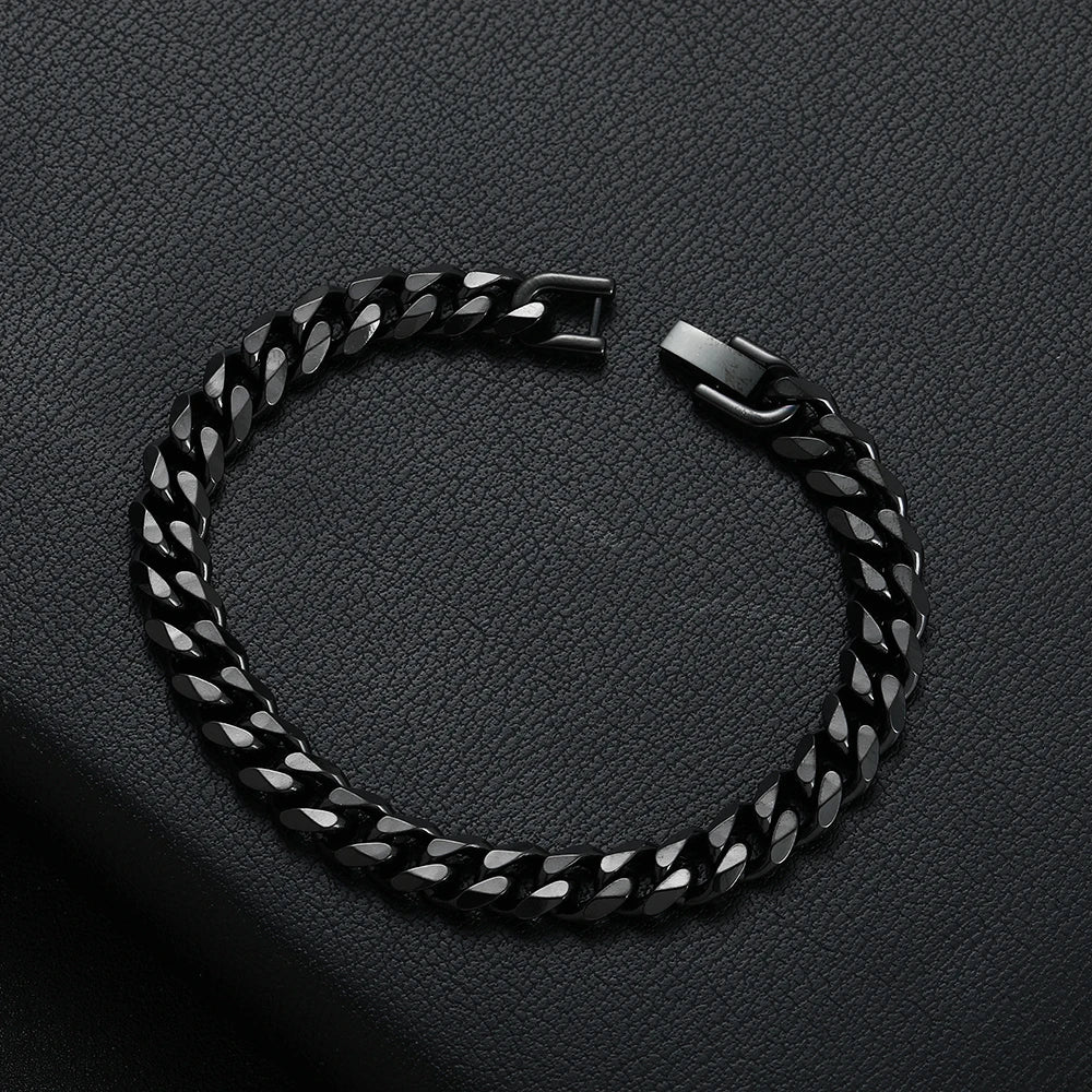 Men's Titanium Steel Golden Black Silver Cuban Chain Bracelet