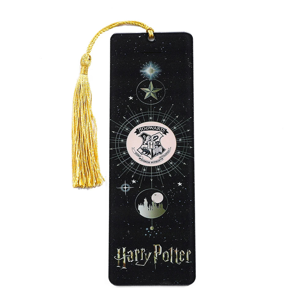Harry Potter Black & White Hogwarts Acrylic Bookmark with Gold Tassel