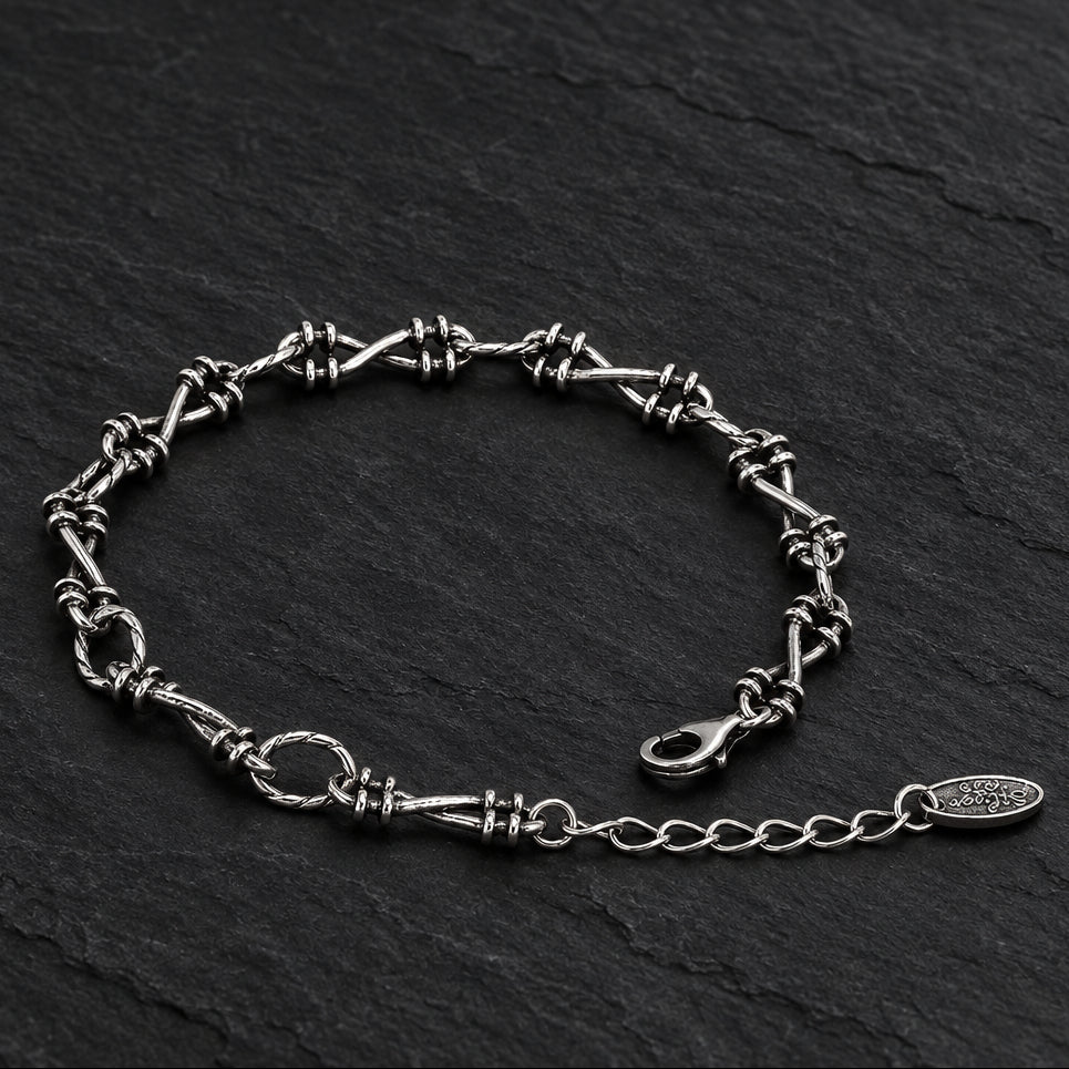 Men’s & Women’s 925 Sterling Silver Gothic Thorn Barbed Wire Link Chain Bracelet