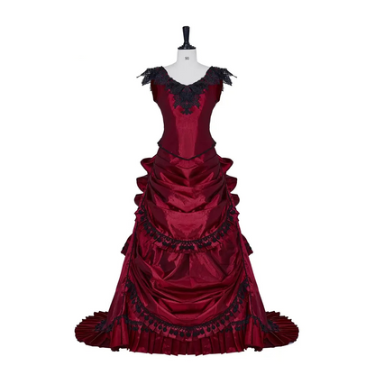 red and black victorian dress Victorian-Inspired Gothic Gothic with Satin Corset Bodice Off-Shoulder Ball Gown Plus Size Palace Include Victorian Vampire Gothic Red/black Velvet