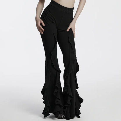 Women's Gothic Vintage Ruffle Flared High Waist Fishtail Black Pants