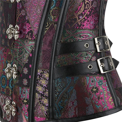 Luxury Victorian Gothic Steampunk Overbust Jacquard Bustier Lace-Up Corset