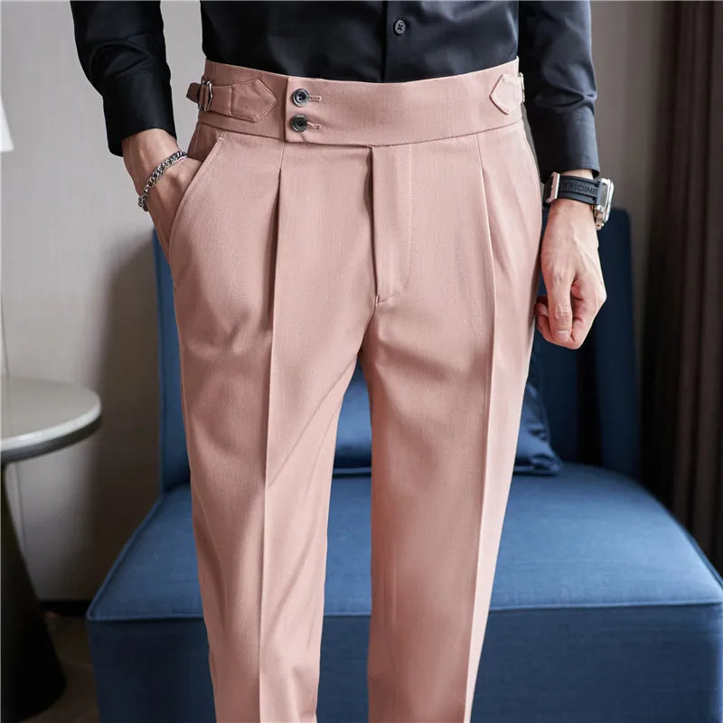 Men’s High-Waisted Pleated Dress Pants | Tailored Formal Trousers
