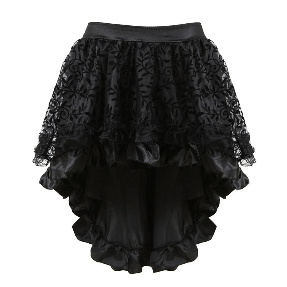 Women's Steampunk High-Low Victorian Pirate Skirt with Lace Trim