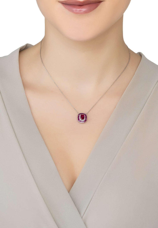 The Great Gatsby Inspired 925 Sterling Silver Necklace With Ruby Pendant - Lovez Aqua© - 