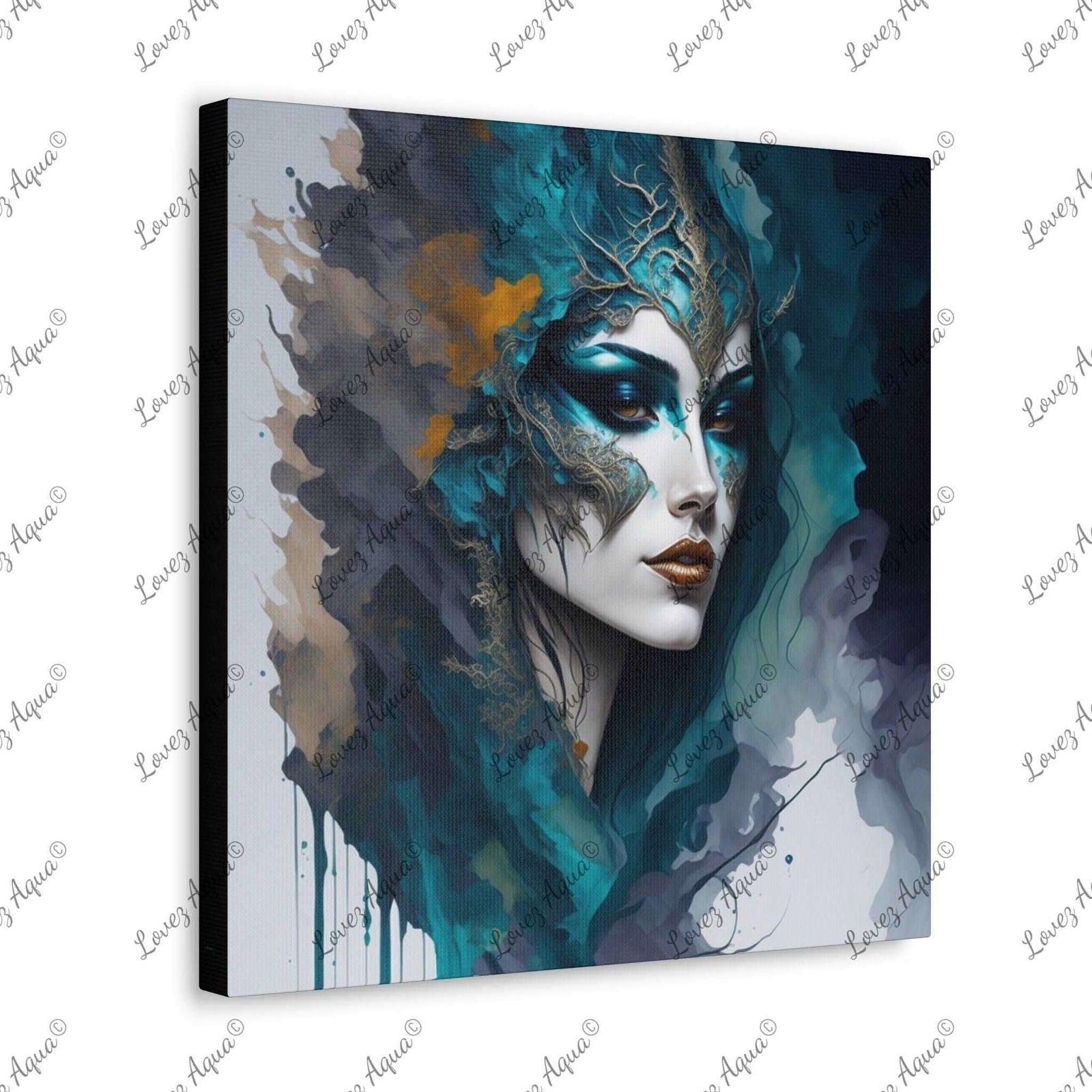 "The Masked Beauty" Watercolor & Acrylic Wall Painting Lovez Aqua© - Lovez Aqua© - 