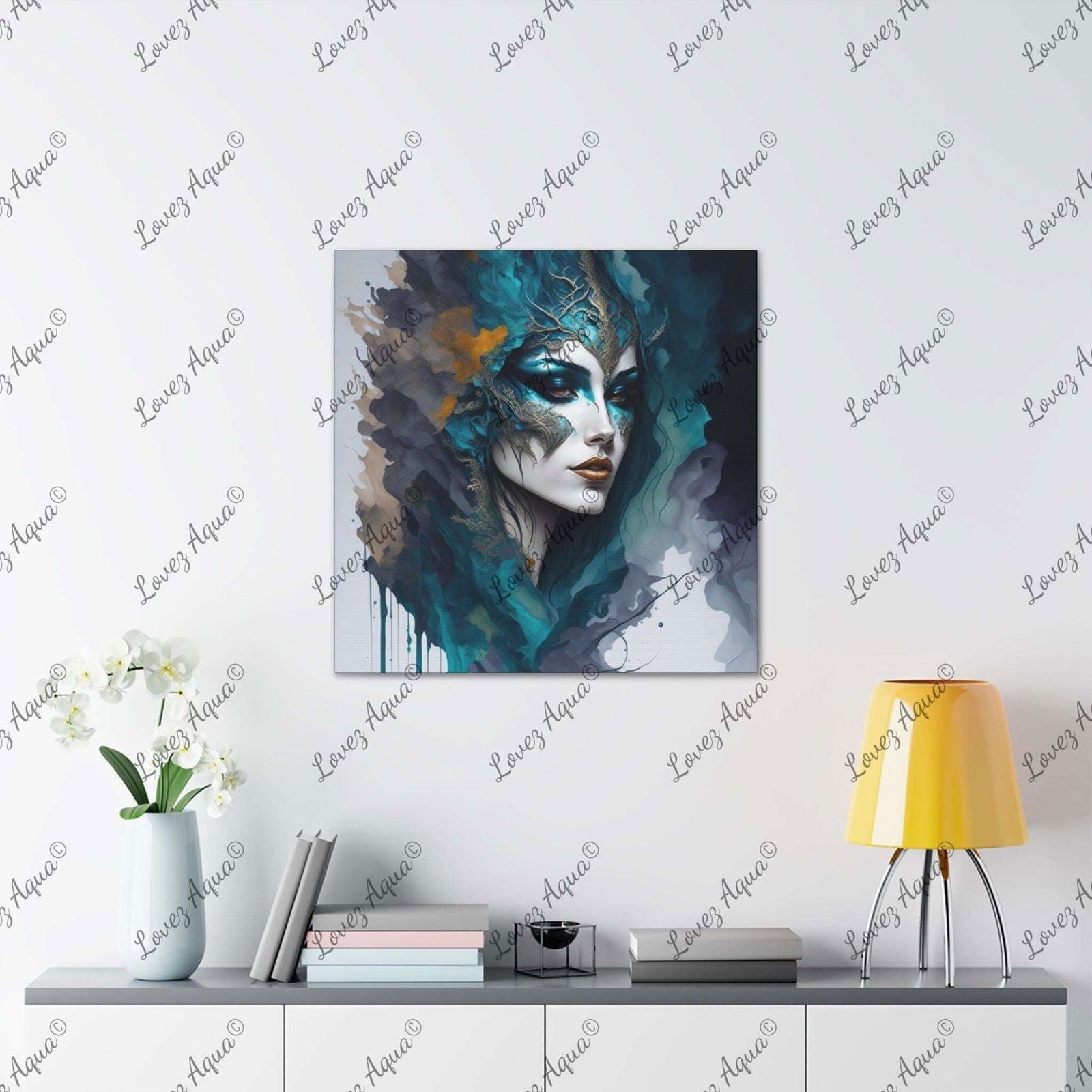 "The Masked Beauty" Watercolor & Acrylic Wall Painting Lovez Aqua© - Lovez Aqua© - 