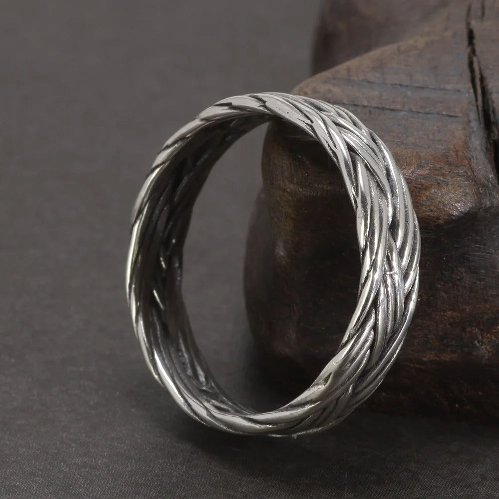 Men's S925 Sterling Silver Norse Viking Double Braided Heritage Style Ring