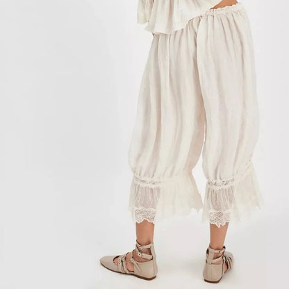 Vintage Victorian Lace-Trimmed Calf-Length Women's Bloomers with Drawstring