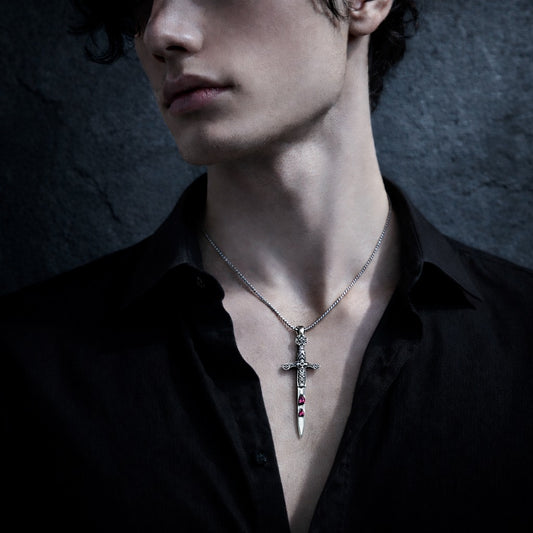 925 Sterling Silver Fantasy Medieval Sword Pendant Link Chain Necklace