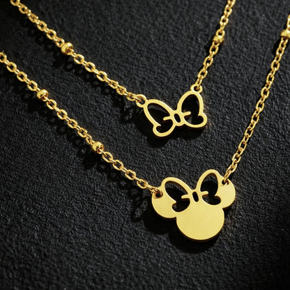Disney's Minnie Mouse Head & Cute Bow Double Layered Necklace