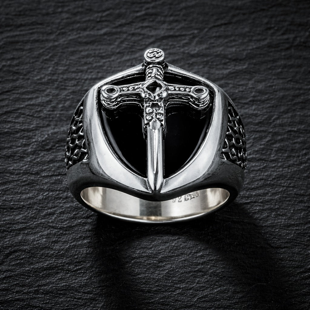 925 Sterling Silver Mystical Sword & Shield Chunky Signet Ring