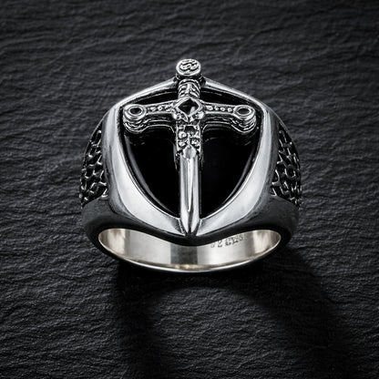 925 Sterling Silver Mystical Sword & Shield Chunky Signet Ring