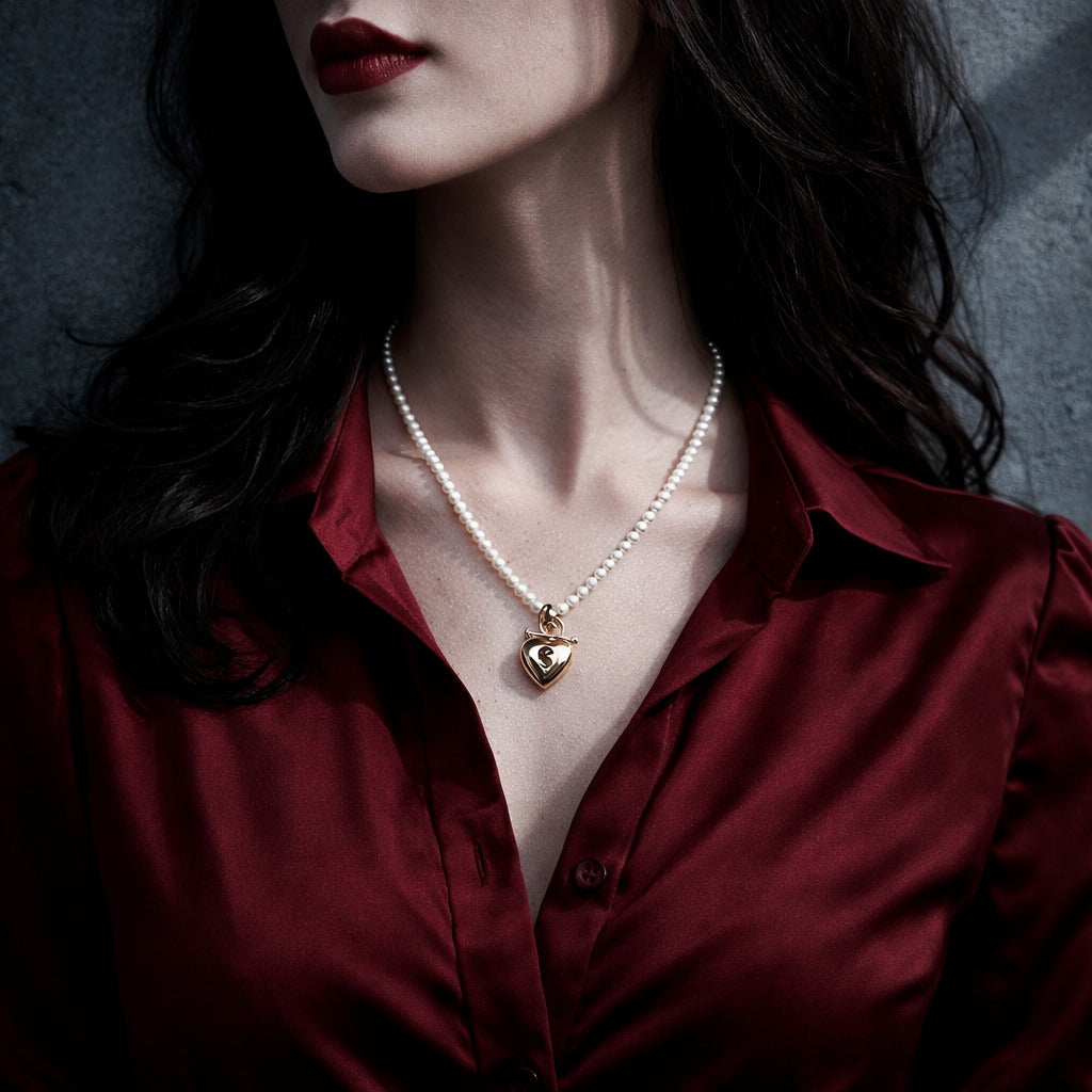 18ct Gold Vermeil & Natural Pearl Heart Padlock Women's Pendant Necklace